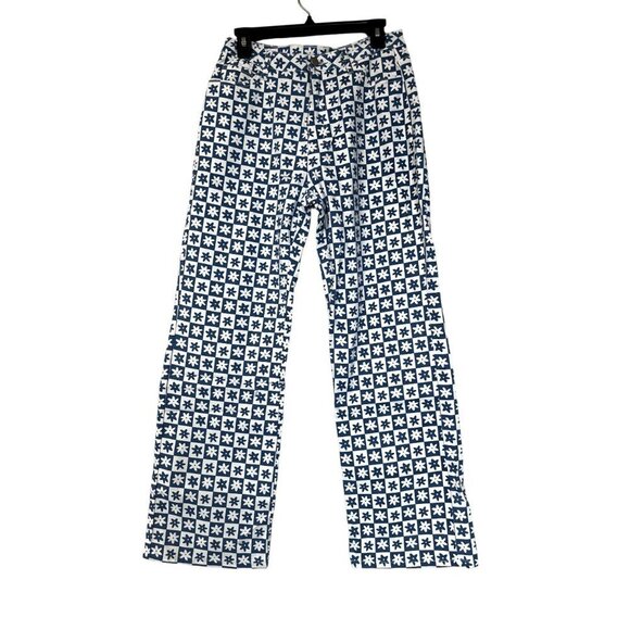 NWT, Unique Vintage Blue & White Checkered Daisy Print Jeans, Size L - Picture 6 of 16